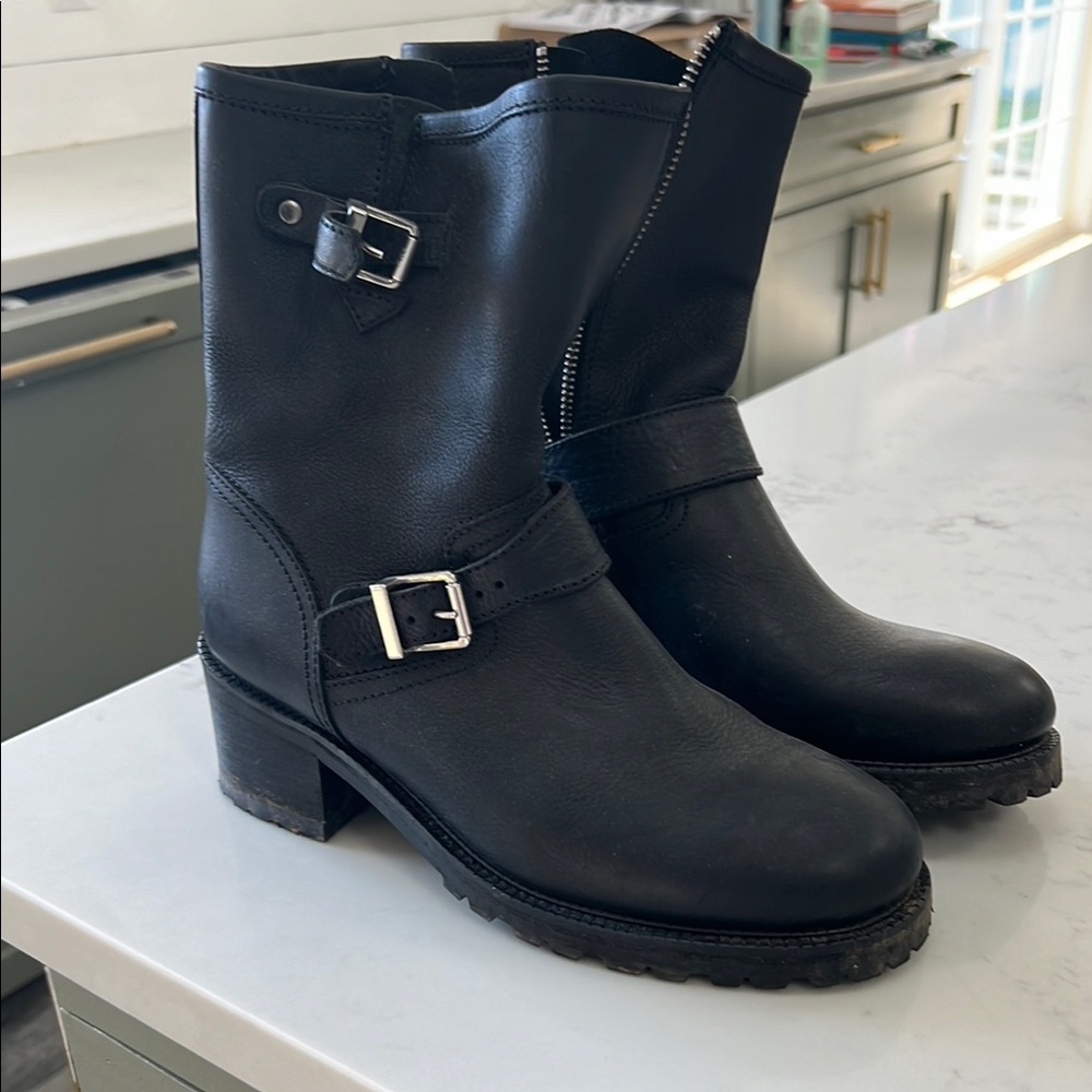 Black Leather Combat & Moto Boots